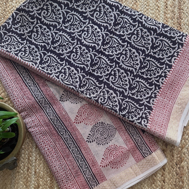Maheshwari Bagh Print Small Border Saree 