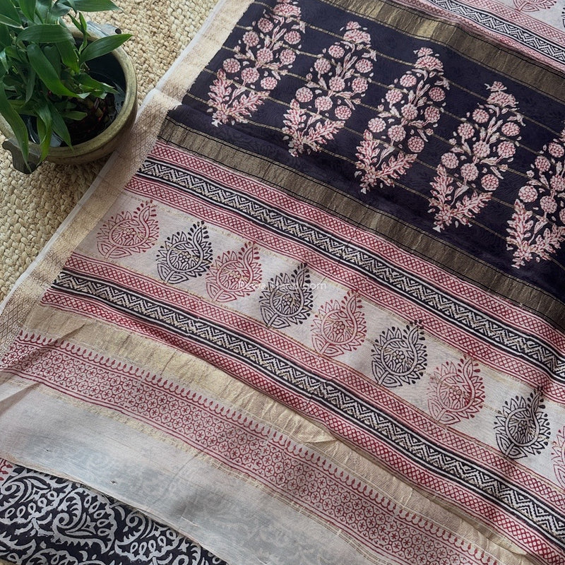 Maheshwari Black Bagh Print Small Border Saree MTBS120