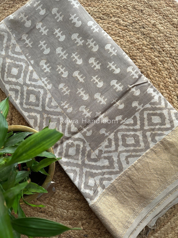 Grey Dabu Kashish Cotton Print Saree KD07