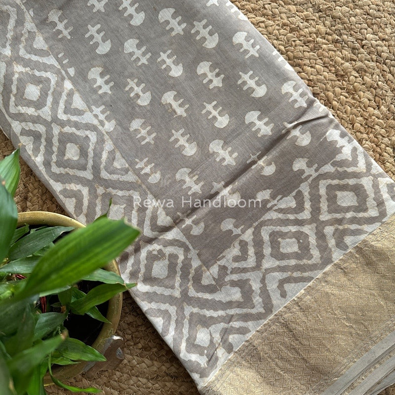 Grey Dabu Kashish Cotton Print Saree KD07