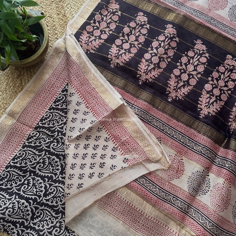 Maheshwari Black Bagh Print Small Border Saree MTBS120