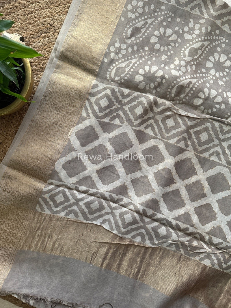 Grey Dabu Kashish Cotton Print Saree KD07