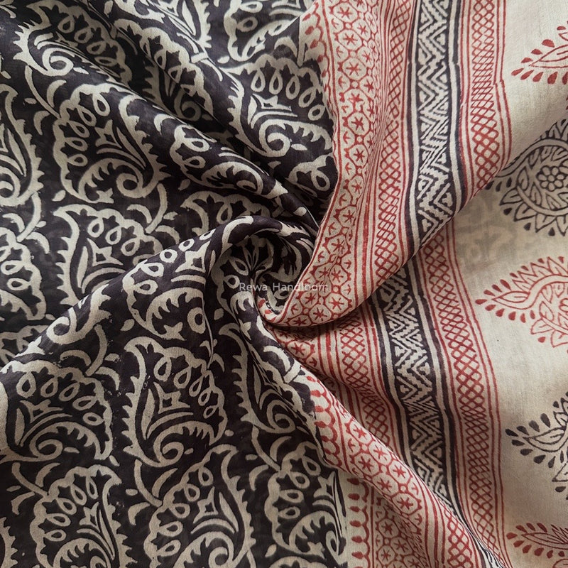 Maheshwari Black Bagh Print Small Border Saree MTBS120