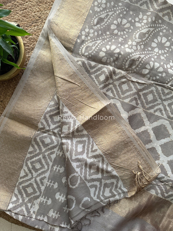 Grey Dabu Kashish Cotton Print Saree KD07