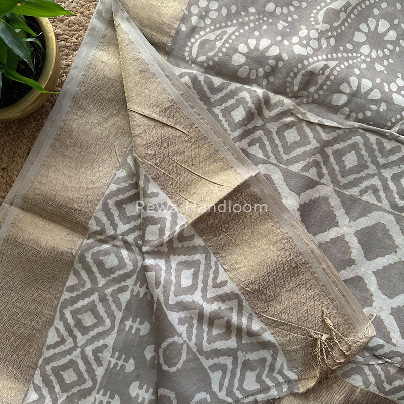 Grey Dabu Kashish Cotton Print Saree KD07