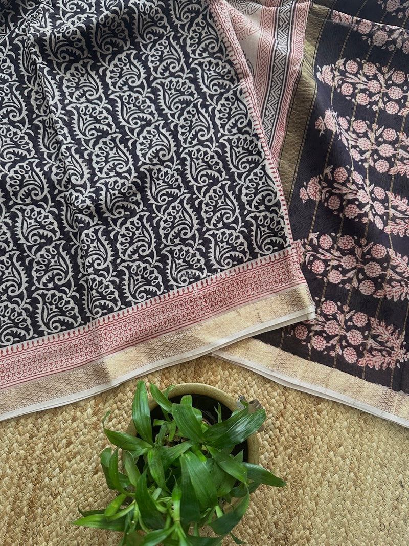 Maheshwari Bagh Print Small Border Saree 