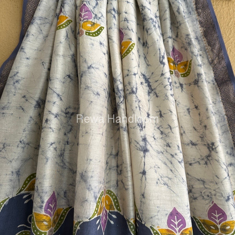 Maheshwari Grey Batik Indonesian Print Saree IBS032