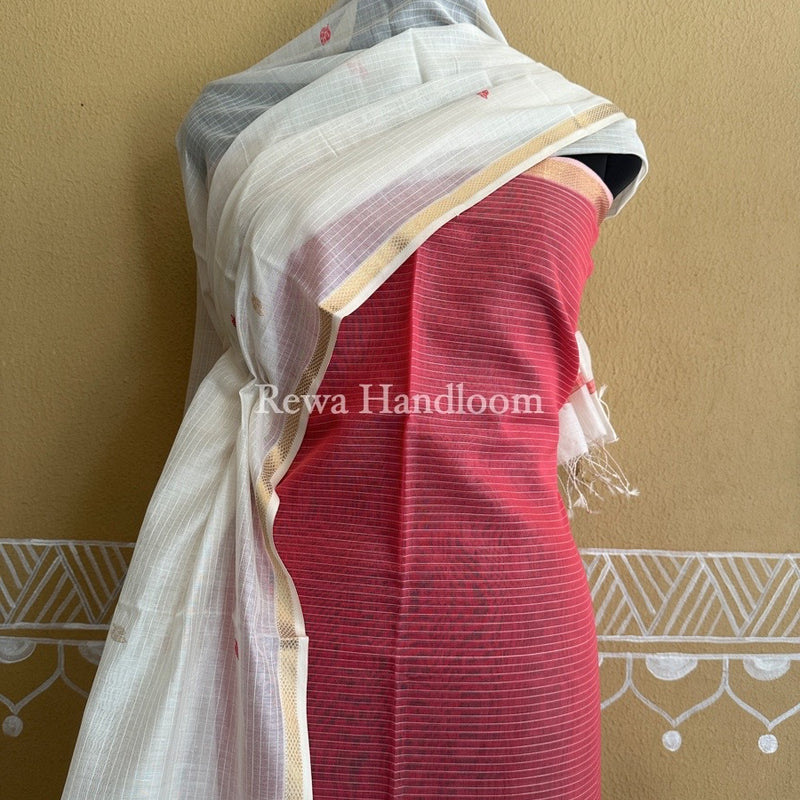 Maheshwari Fuchsia Pink-White Patti Butti Top-Dupatta Set PBS023
