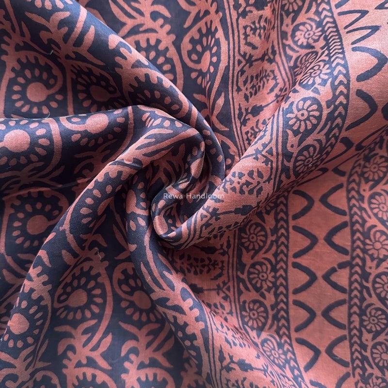 Maheshwari Rust Red Bagh Print Small Border Saree MTBS113