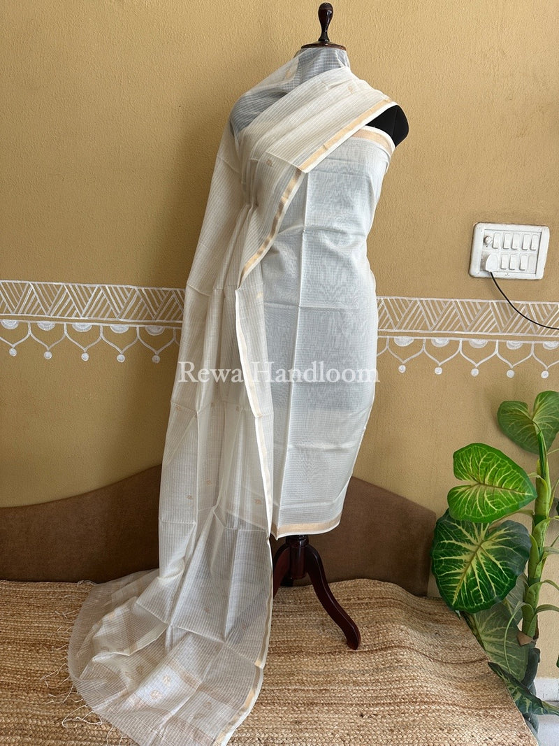 Maheshwari White Patti Butti Top-Dupatta Set PBS019
