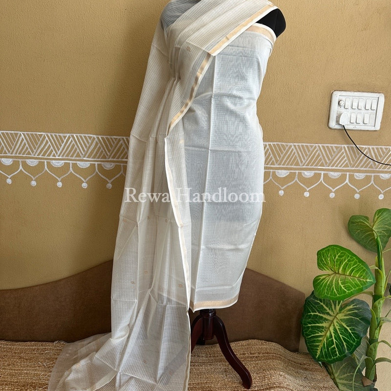 Maheshwari White Patti Butti Top-Dupatta Set PBS019