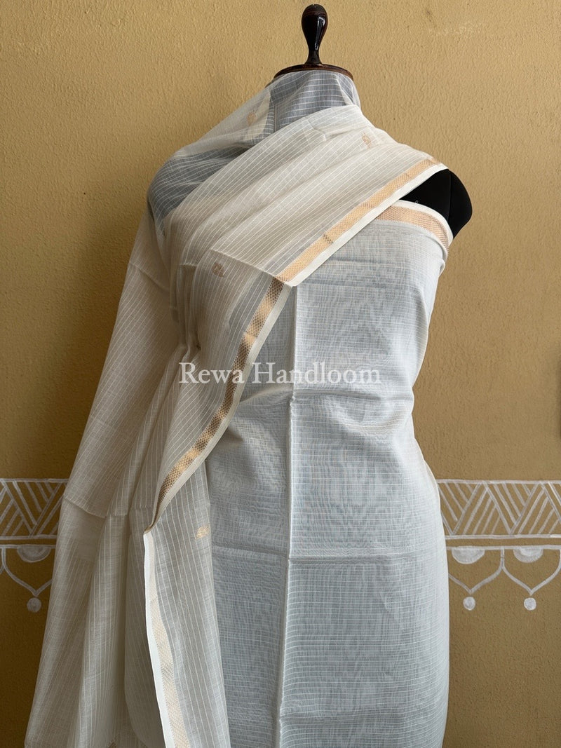 Maheshwari White Patti Butti Top-Dupatta Set PBS019