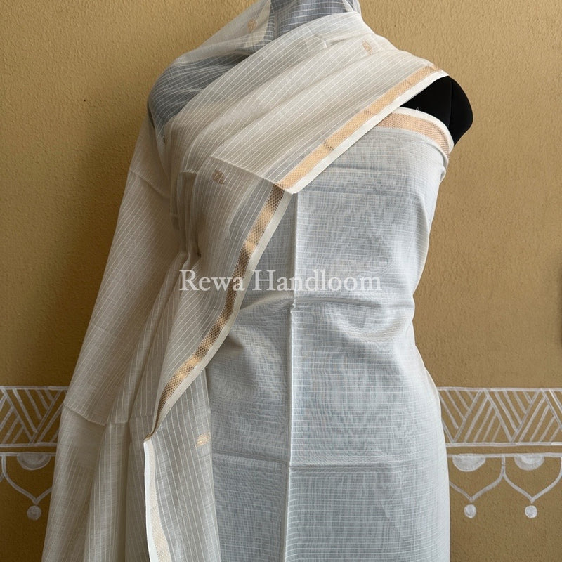 Maheshwari White Patti Butti Top-Dupatta Set PBS019