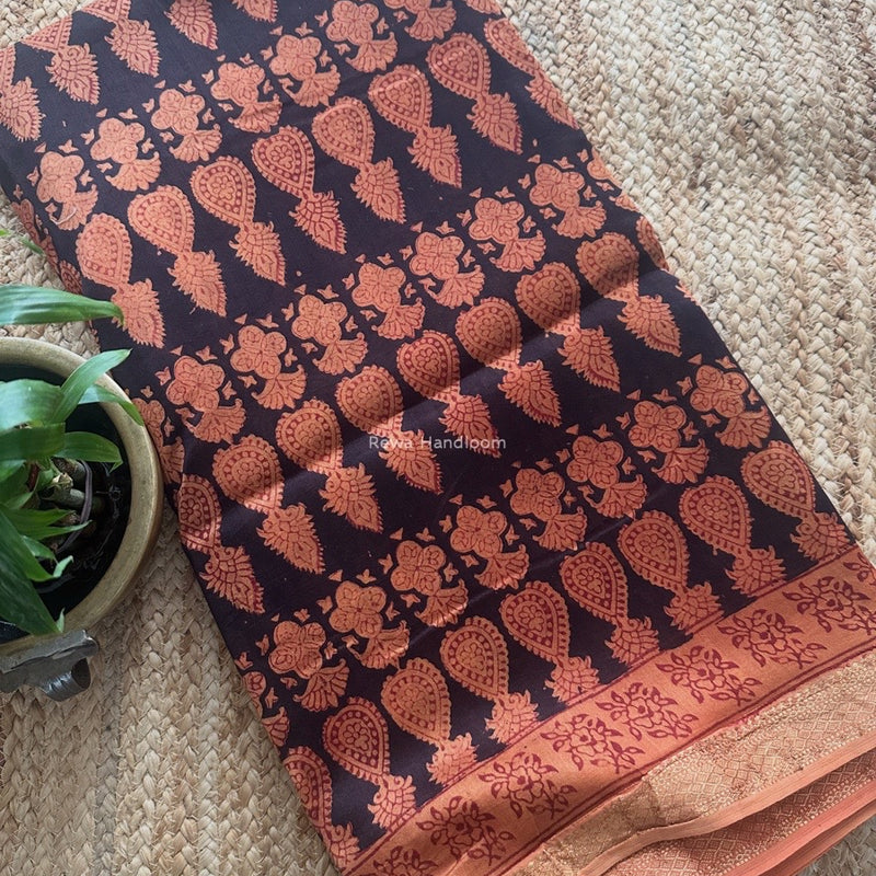 Maheshwari Black Bagh Print Small Border Saree MTBS122