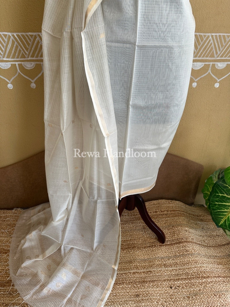 Maheshwari White Patti Butti Top-Dupatta Set PBS019