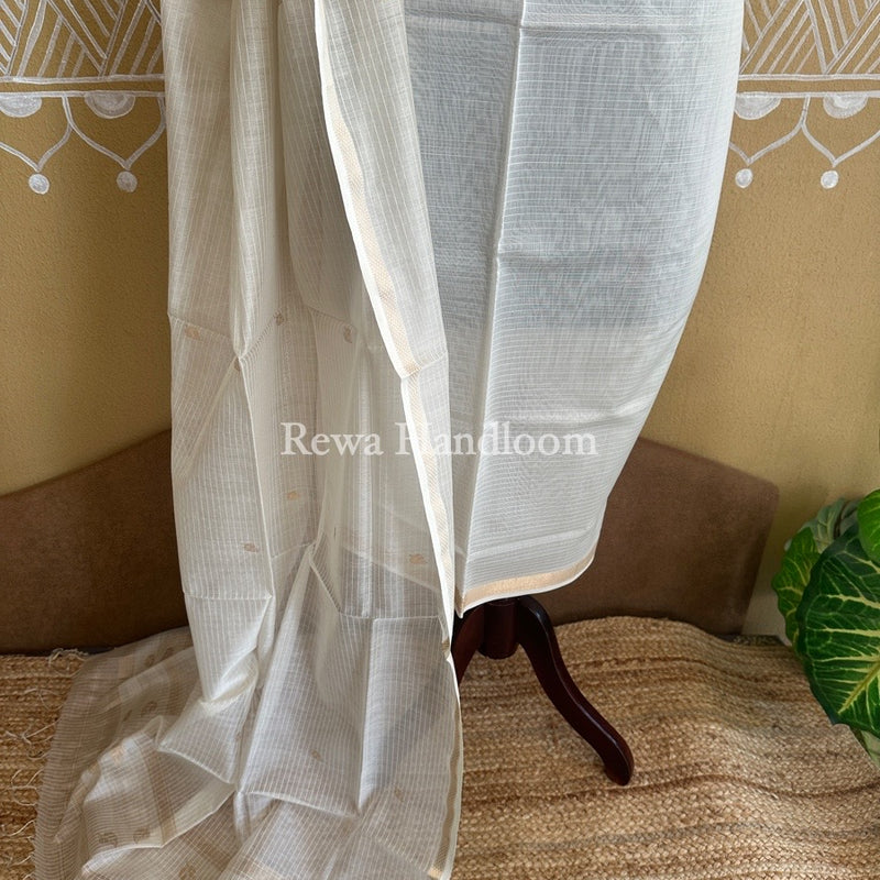 Maheshwari White Patti Butti Top-Dupatta Set PBS019