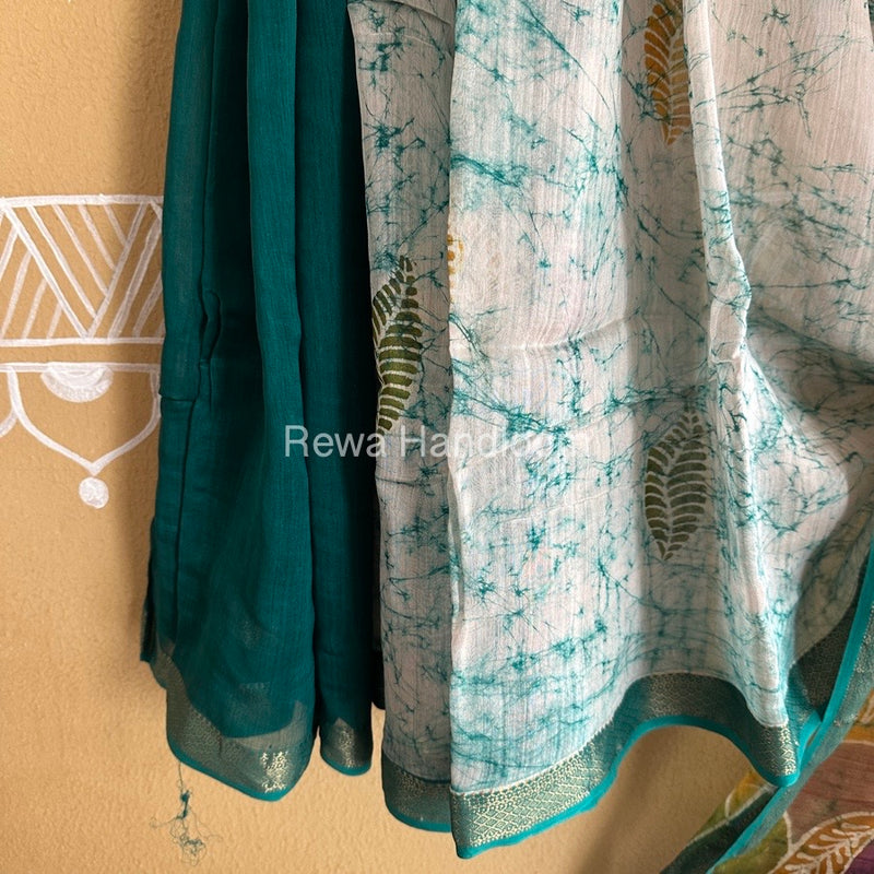 Maheshwari Green Batik Indonesian Print Saree IBS035
