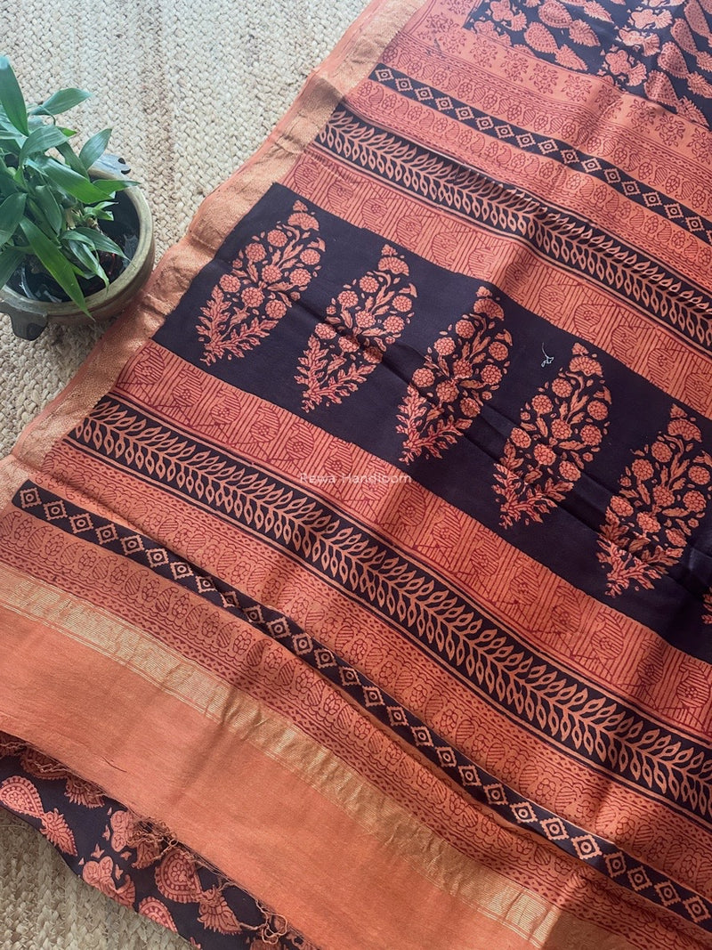 Maheshwari Black Bagh Print Small Border Saree MTBS122