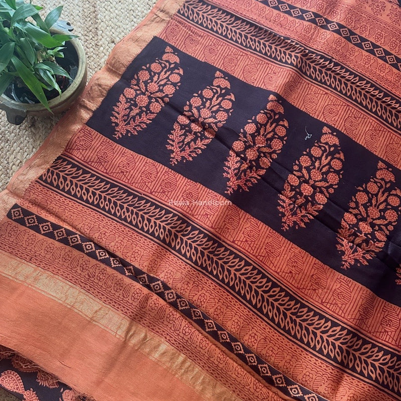 Maheshwari Black Bagh Print Small Border Saree MTBS122