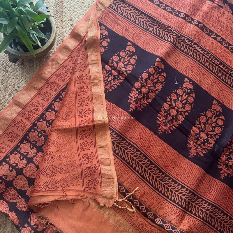 Maheshwari Black Bagh Print Small Border Saree MTBS122