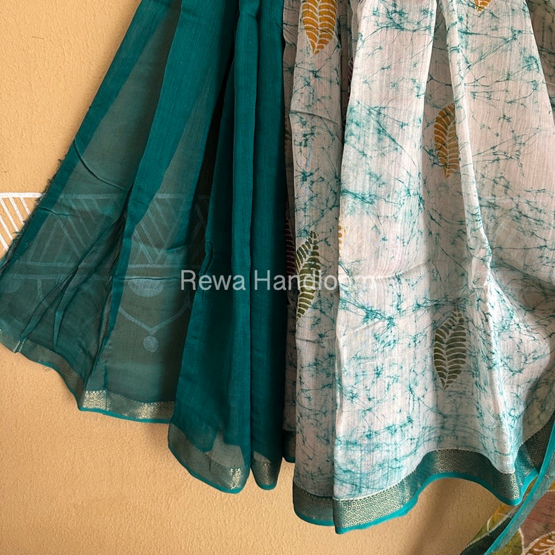Maheshwari Green Batik Indonesian Print Saree IBS035