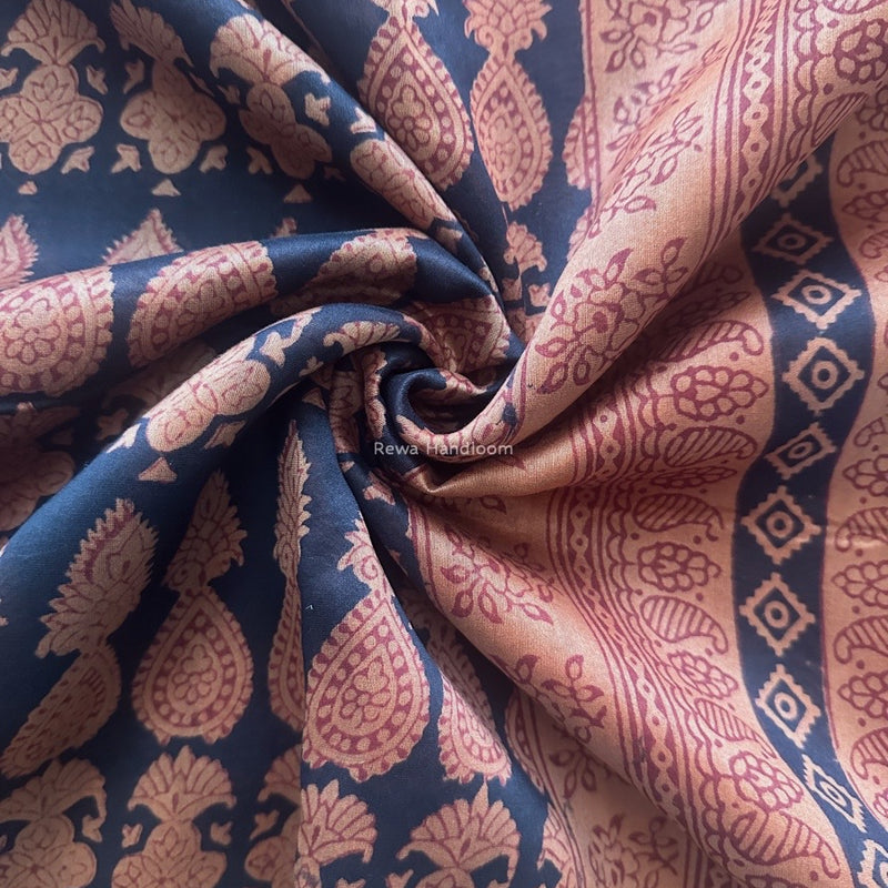 Maheshwari Black Bagh Print Small Border Saree MTBS122