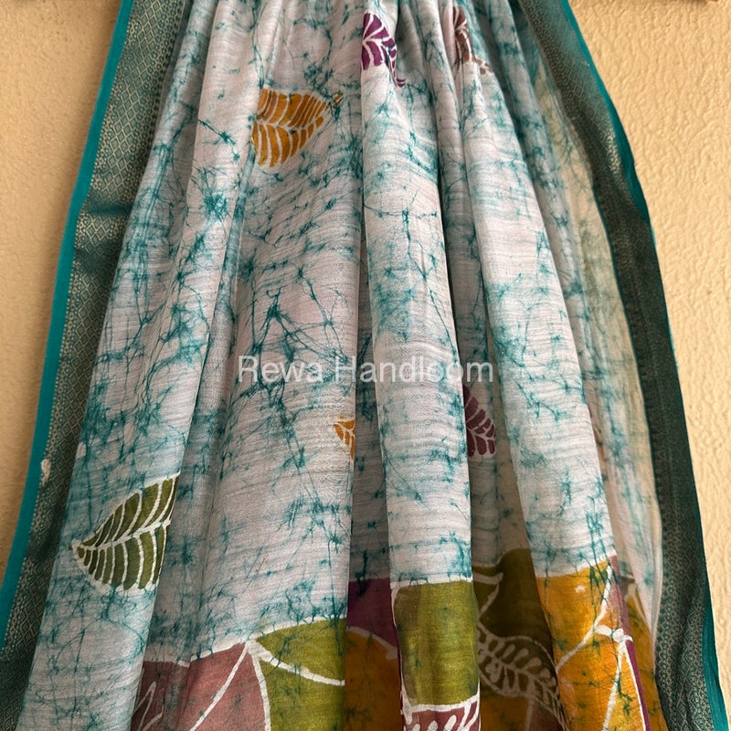Maheshwari Green Batik Indonesian Print Saree IBS035