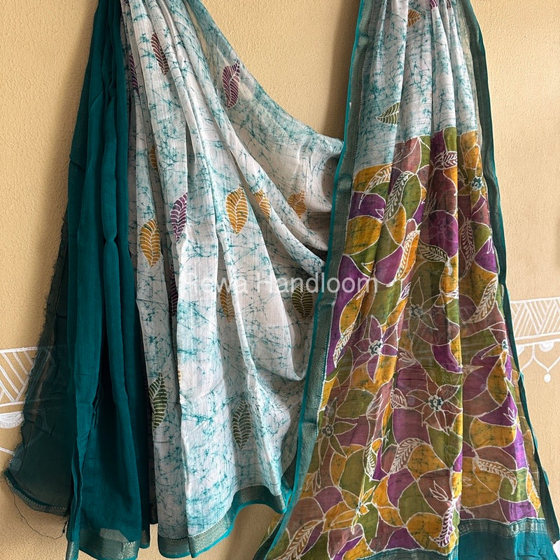 Maheshwari Green Batik Indonesian Print Saree IBS035