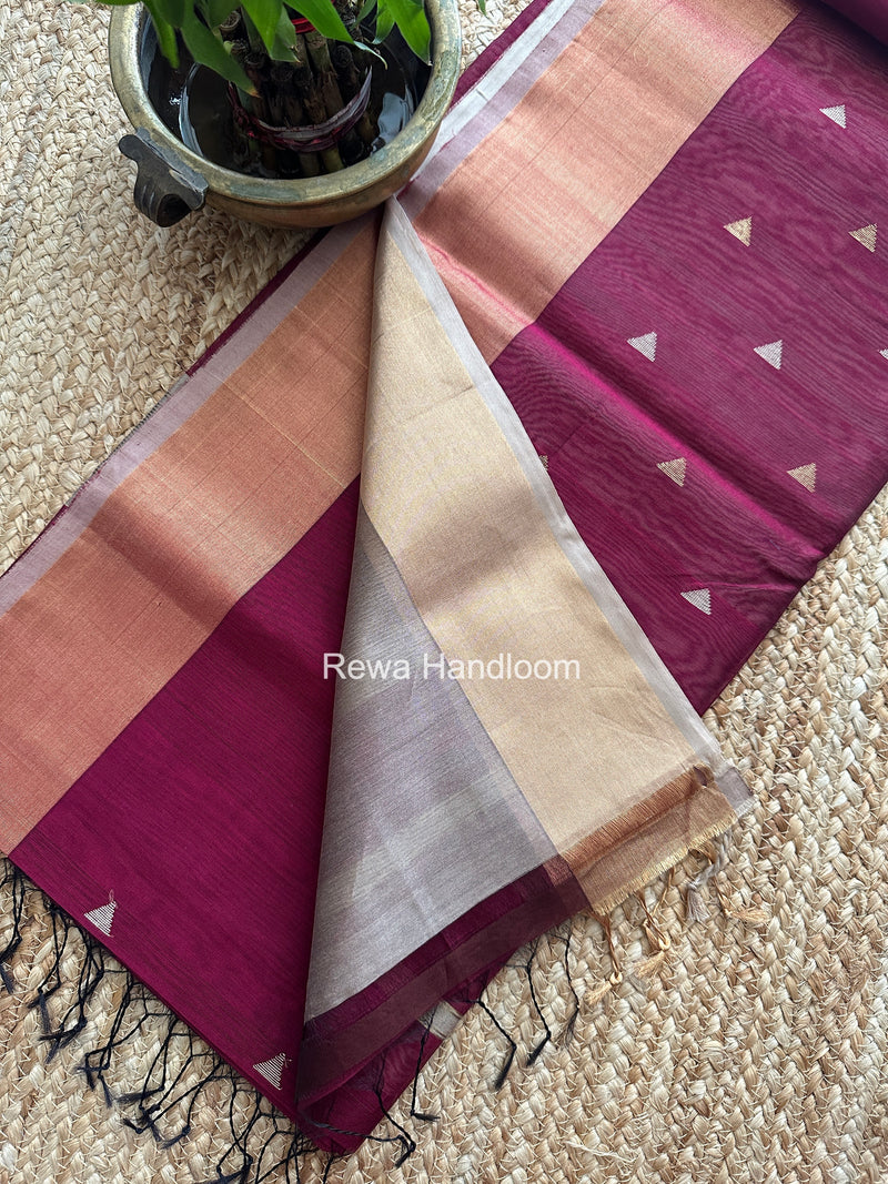 Wine Triangle Butti Maheshwari Saree SB0194