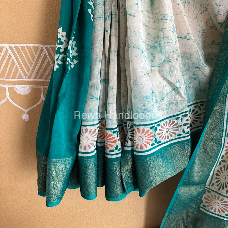 Maheshwari Rama Green Batik Indonesian Print Saree MBSS010