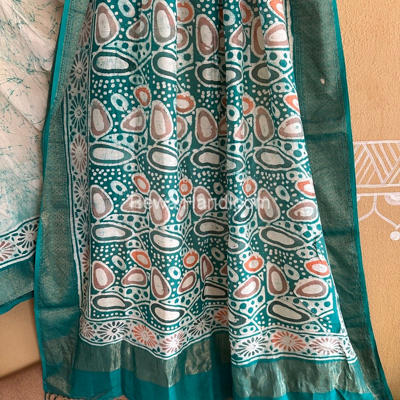 Maheshwari Rama Green Batik Indonesian Print Saree MBSS010