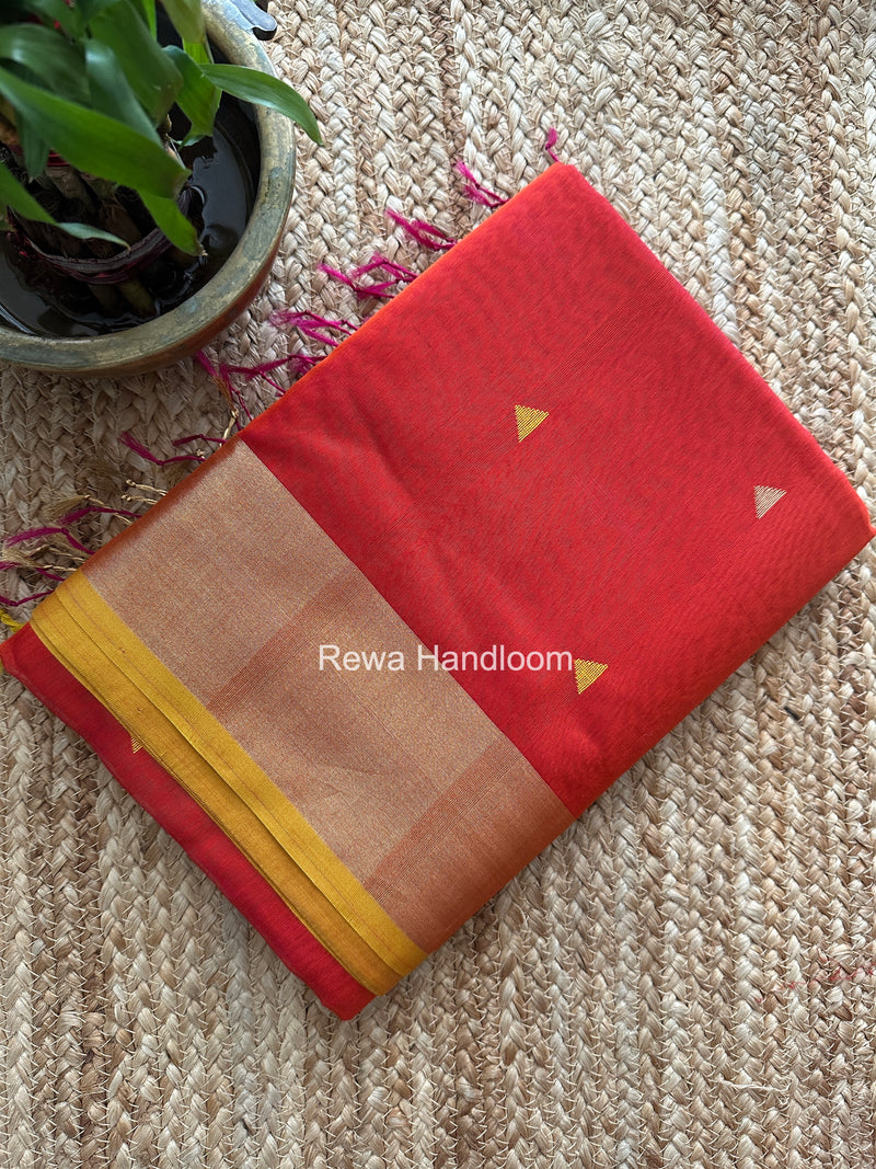 Rust Orange Triangle Butti Maheshwari Saree SB0191