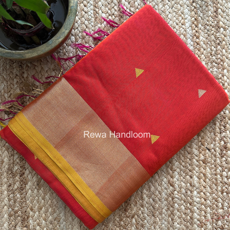 Rust Orange Triangle Butti Maheshwari Saree SB0191