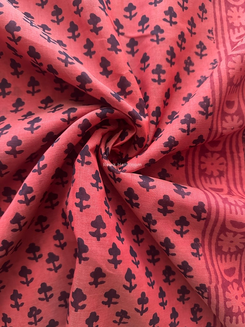 Maheshwari Rust Orange Bagh Print Small Border Saree MTBS107