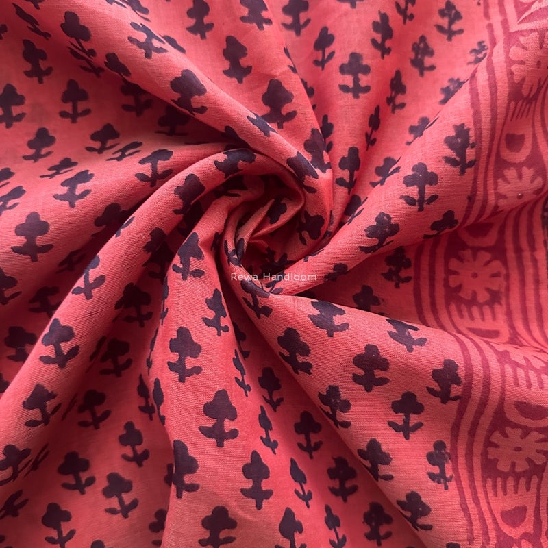 Maheshwari Rust Orange Bagh Print Small Border Saree MTBS107