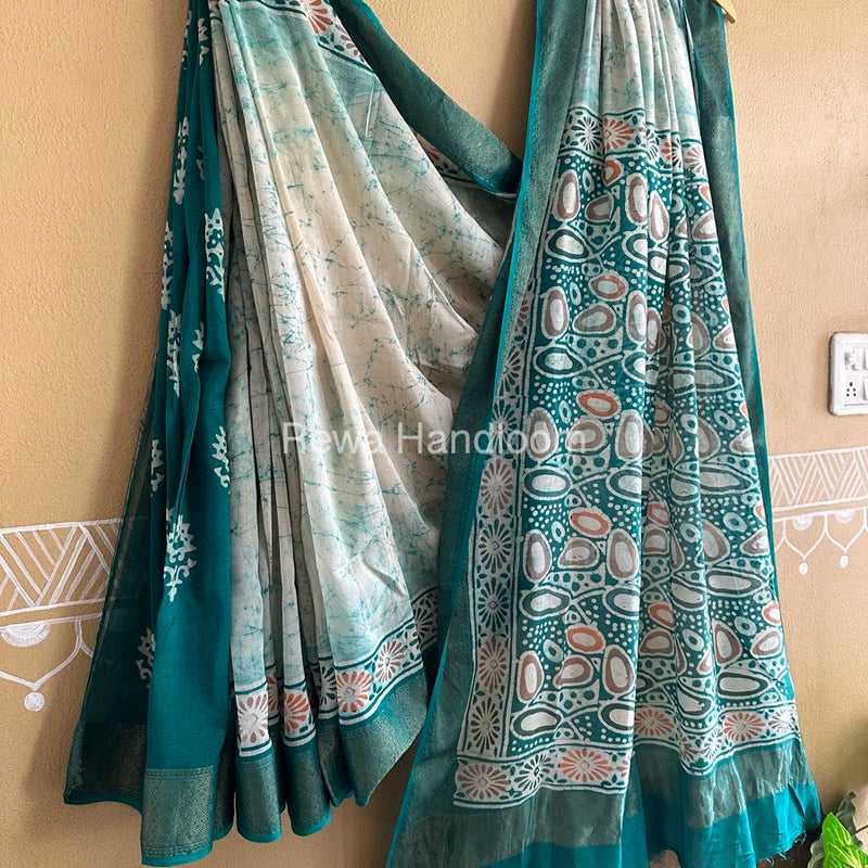 Maheshwari Rama Green Batik Indonesian Print Saree MBSS010