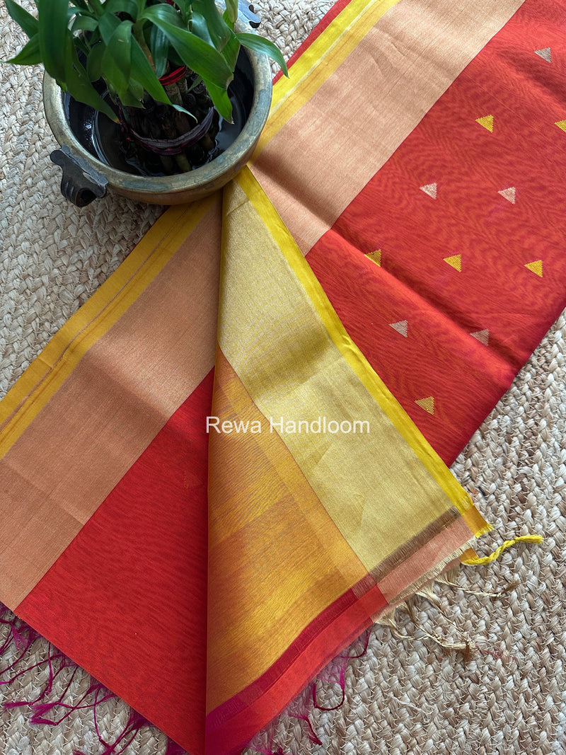 Rust Orange Triangle Butti Maheshwari Saree SB0191
