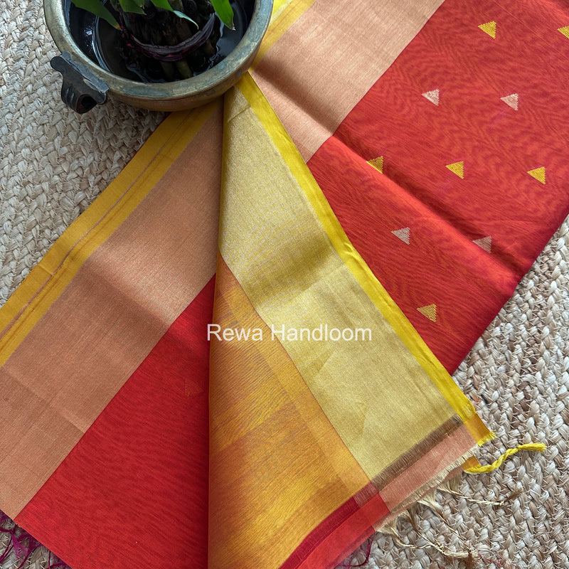 Rust Orange Triangle Butti Maheshwari Saree SB0191