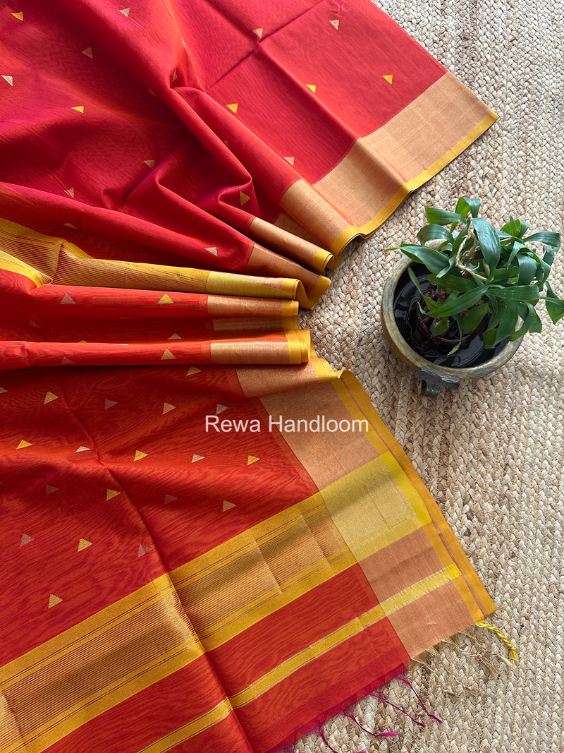 Rust Orange Triangle Butti Maheshwari Saree SB0191