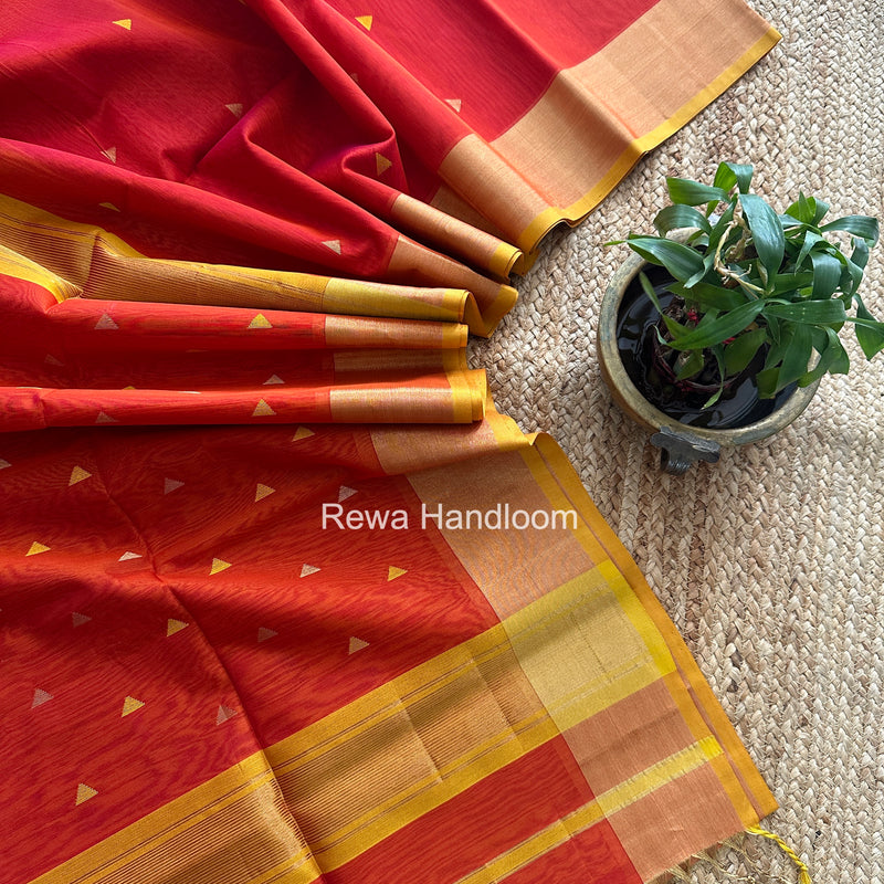 Rust Orange Triangle Butti Maheshwari Saree SB0191