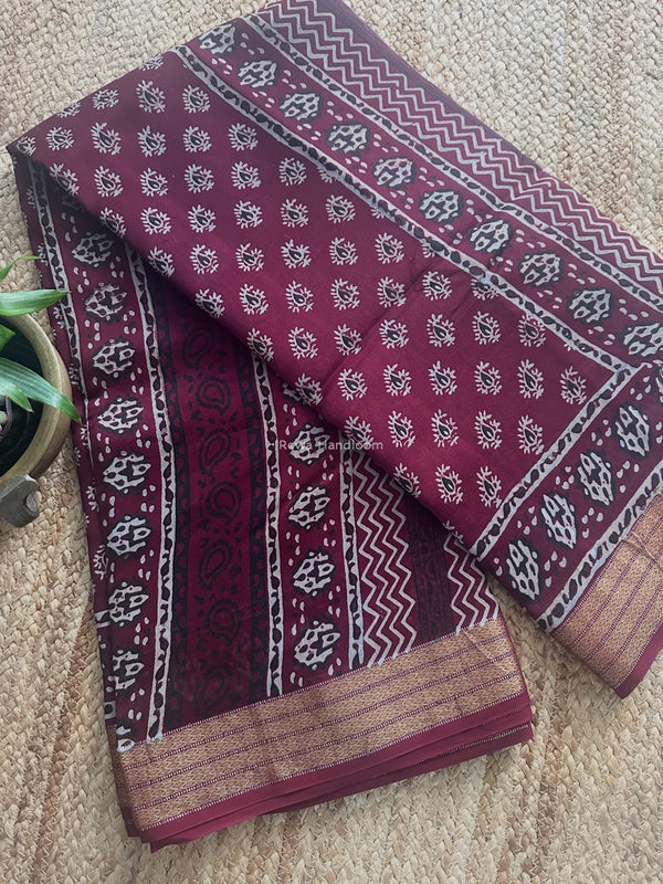 Maheshwari Bagh Print Small Border Saree