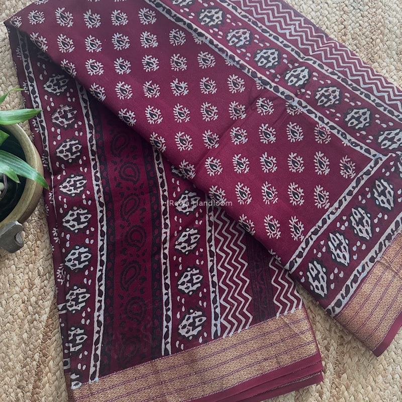 Maheshwari Bagh Print Small Border Saree