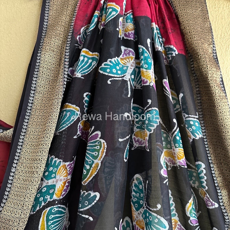 Maheshwari Red Batik Indonesian Print Saree IBS04