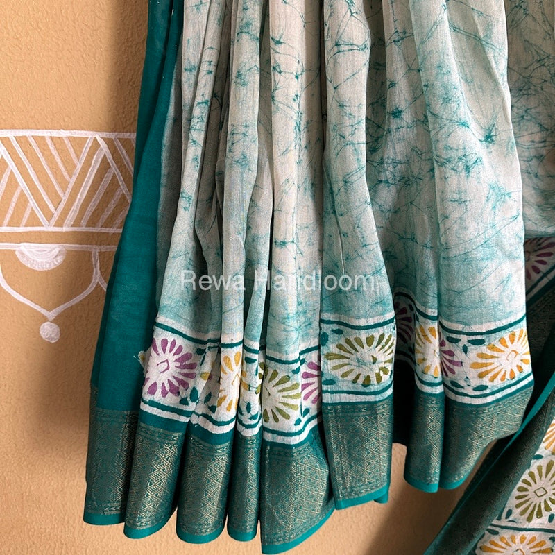 Maheshwari Green Batik Indonesian Print Saree MBSS05