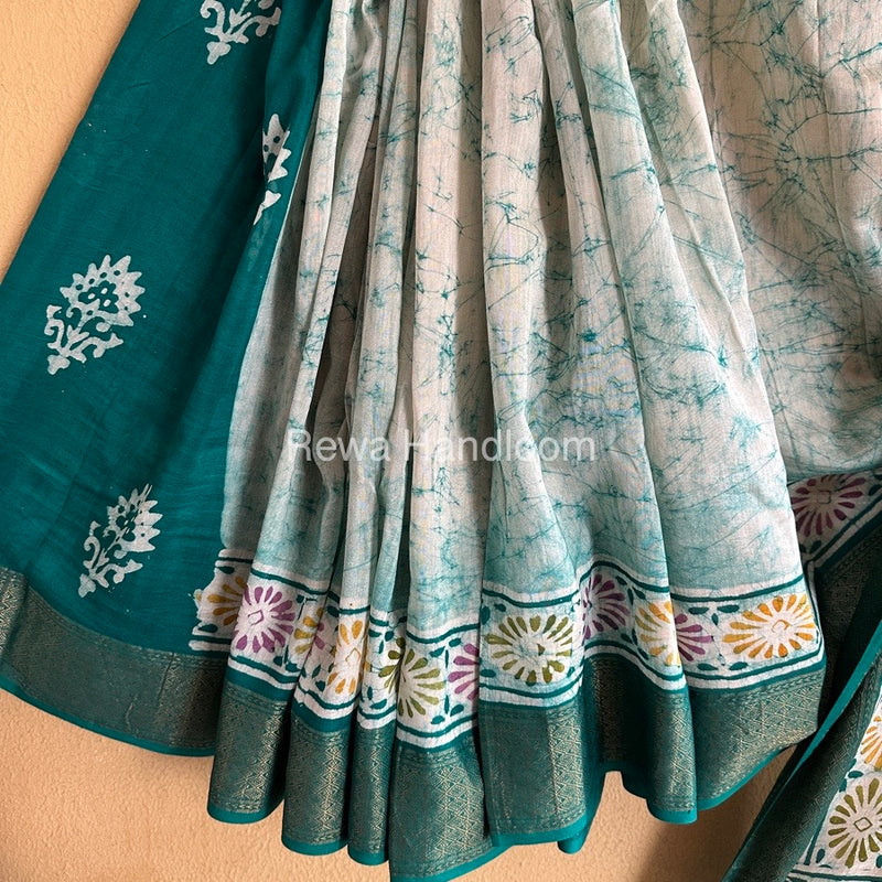Maheshwari Green Batik Indonesian Print Saree MBSS05