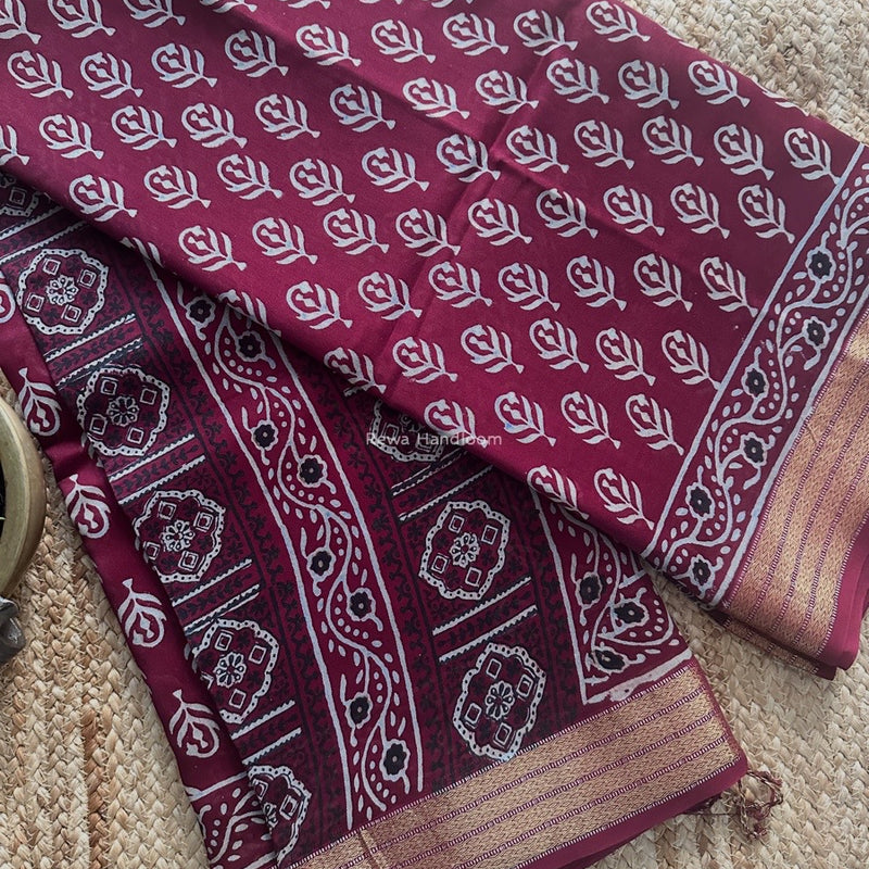 Maheshwari Bagh Print Small Border Saree