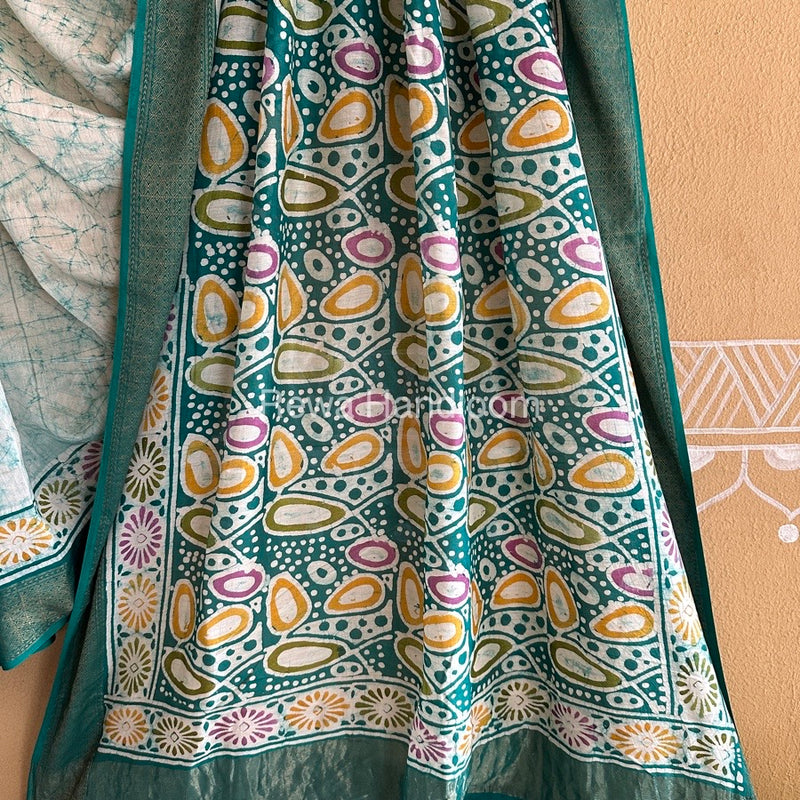 Maheshwari Green Batik Indonesian Print Saree MBSS05
