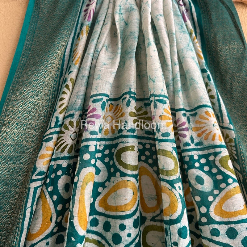Maheshwari Green Batik Indonesian Print Saree MBSS05
