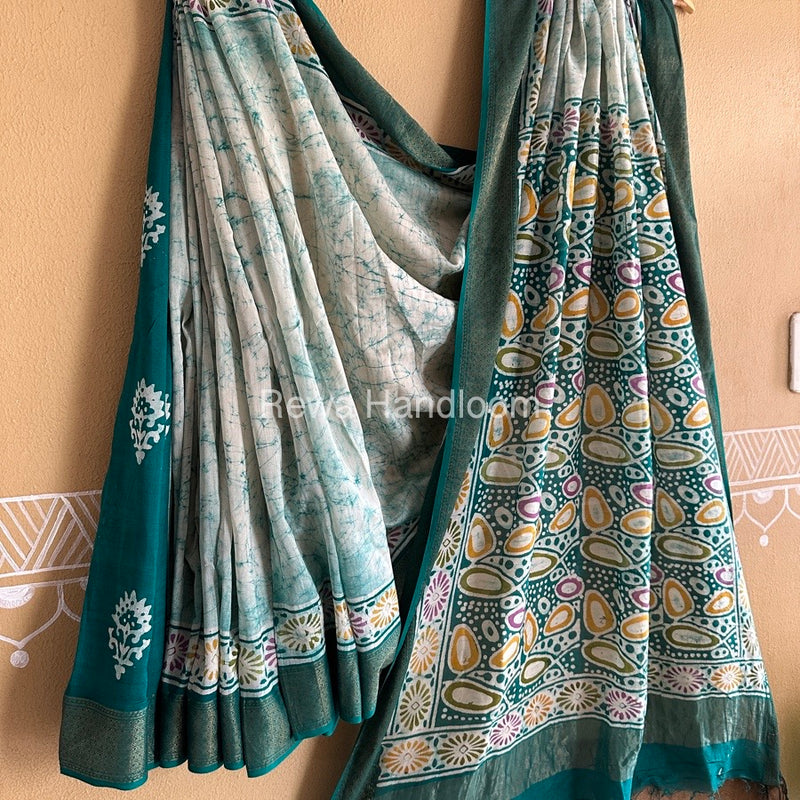 Maheshwari Green Batik Indonesian Print Saree MBSS05