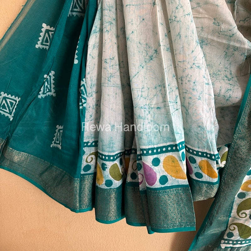 Maheshwari Rama Green Batik Indonesian Print Saree MBSS01